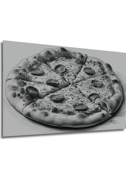 Siyah Beyaz Pizza Kara Kalem Görünümlü Dekoratif Ahşap Ev/işyeri/ofis Kare Tablo modelleri