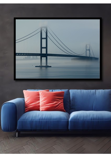 Çerçeve Görünümlü Sisli Köprü Manzarası Dekoratif Ahşap Ev/işyeri/ofis Kare Tablo