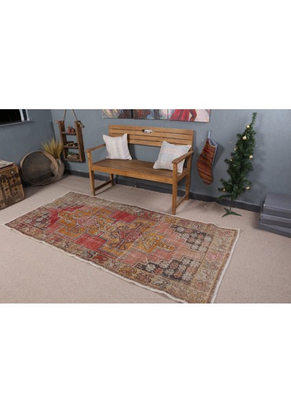 El Yapımı Halı, Anadolu Halı, Kırmızı Ev Dekoru Halı, 112X237 cm Oturma Odası Halı