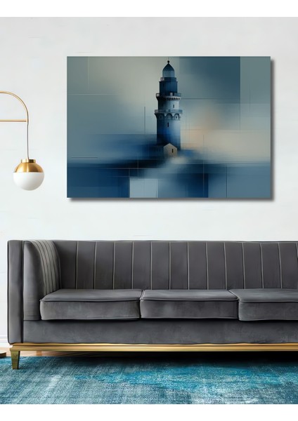Modern Sanat Deniz Feneri Yağlı Boya Görünümlü Dekoratif Ahşap Ev/işyeri/ofis Kare Tablo