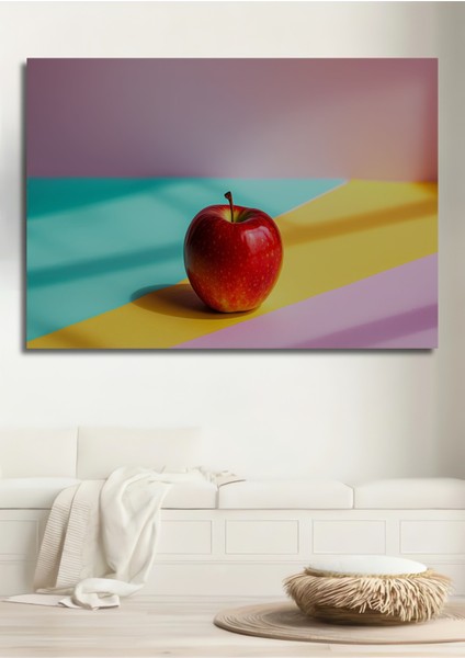 Renkli Zemin Üzerinde Kırmızı Elma Modern Sanat Dekoratif Ahşap Ev/işyeri/ofis Kare Tablo