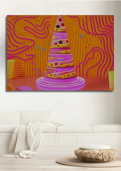 Pizza Donut Kulesi Neon Işıklar Modern Sanat Dekoratif Ahşap Ev/işyeri/ofis Kare Tablo