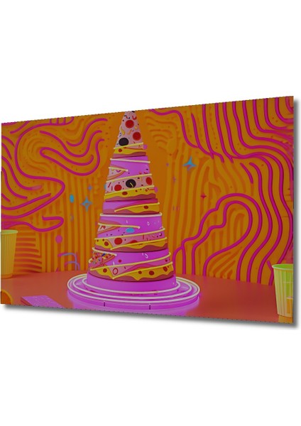 Pizza Donut Kulesi Neon Işıklar Modern Sanat Dekoratif Ahşap Ev/işyeri/ofis Kare Tablo fiyatları