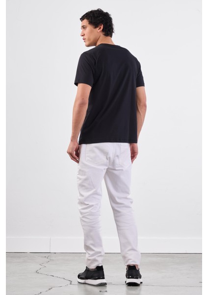 Siyah Bisiklet Yaka Pamuklu Düz Renk Slim Fit Erkek T-Shirt indirimleri