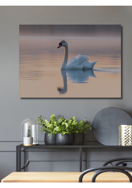 Göl Üzerinde Süzülen Kuğu Pastel Boya Görünümlü Dekoratif Ahşap Ev/işyeri/ofis Kare Tablo