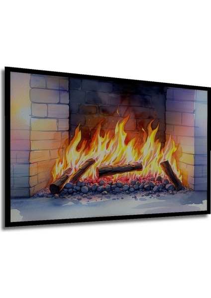 Çerçeve Görünümlü Sıcak Şömine Ateşi Sulu Boya Görünümlü Dekoratif Ahşap Ev/işyeri/ofis Kare Tablo modelleri