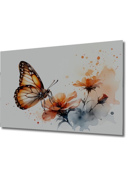 Narin Kelebek ve Çiçekler Sulu Boya Görünümlü Dekoratif Ahşap Ev/işyeri/ofis Kare Tablo fiyatları