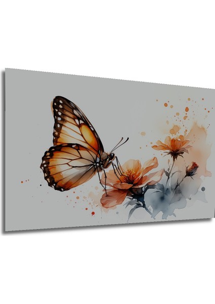 Narin Kelebek ve Çiçekler Sulu Boya Görünümlü Dekoratif Ahşap Ev/işyeri/ofis Kare Tablo modelleri