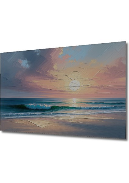 Pastel Gün Batımı Okyanus Yağlı Boya Görünümlü Dekoratif Ahşap Ev/işyeri/ofis Kare Tablo fiyatları