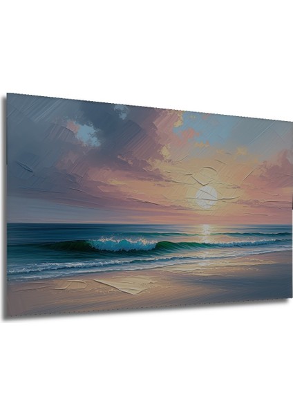 Pastel Gün Batımı Okyanus Yağlı Boya Görünümlü Dekoratif Ahşap Ev/işyeri/ofis Kare Tablo modelleri