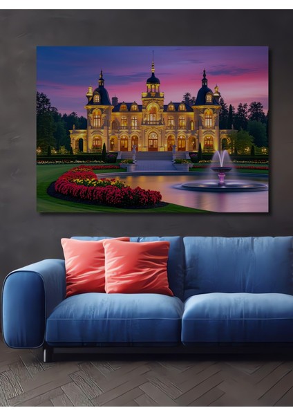 Muhteşem Şato Yağlı Boya Görünümlü Dekoratif Ahşap Ev/işyeri/ofis Kare Tablo