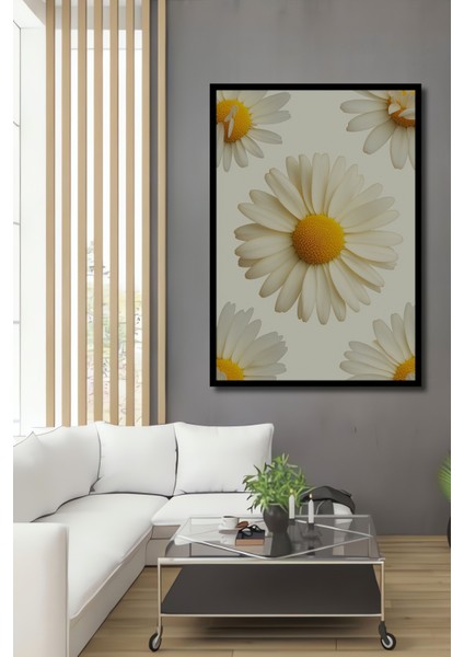 Çerçeve Görünümlü Papatya Bahçesi Yağlı Boya Görünümlü Dekoratif Ahşap Ev/işyeri/ofis Kare Tablo