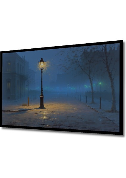 Çerçeve Görünümlü Yağlı Boya Görünümlü Sisli Şehir Lambaları Ofis Dekoratif Ahşap Kare Tablosu fiyatları