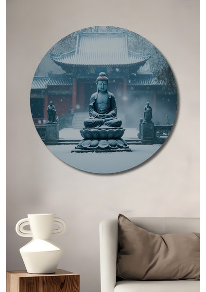 Karda Meditasyon Yapan Buda Heykeli Yağlı Boya Görünümlü Dekoratif Ahşap Ev/işyeri/ofis Tablo