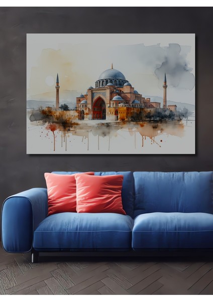 Sultanahmet Cami Sulu Boya Görünümlü Dekoratif Ahşap Ev/işyeri/ofis Kare Tablo