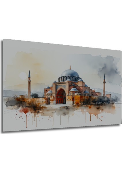 Sultanahmet Cami Sulu Boya Görünümlü Dekoratif Ahşap Ev/işyeri/ofis Kare Tablo modelleri