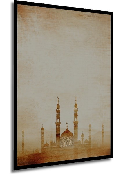 Çerçeve Görünümlü Osmanlı Cami Silüeti Yağlı Boya Görünümlü Dekoratif Ahşap Işyeri/ofis Kare Tablo modelleri