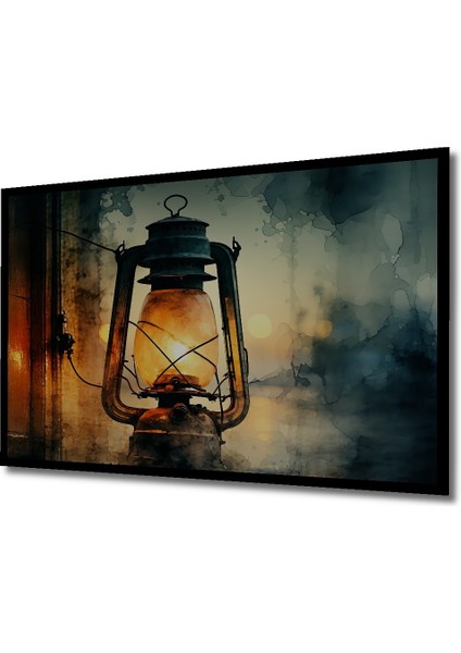 Çerçeve Görünümlü Sulu Boya Görünümlü Nostaljik Lamba Aydınlığı Salon Ahşap Kare Tablo fiyatları