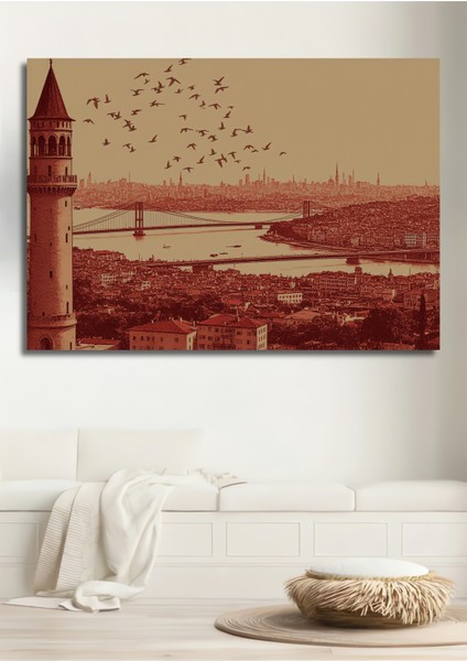 Galata Kulesi ve Istanbul Silüeti Nostaljik Ev/işyeri/ofis Kare Tablo Dekoratif Ahşap Dekoratif