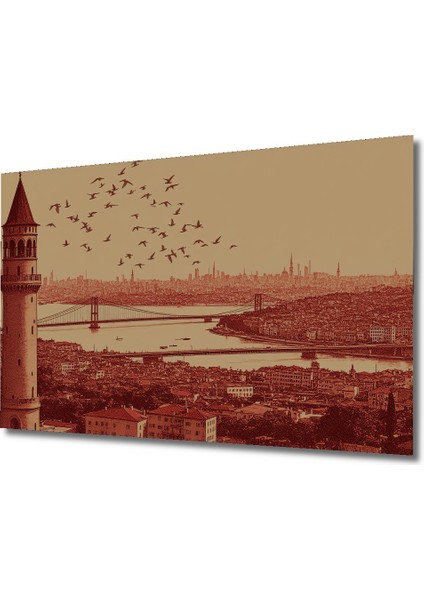 Galata Kulesi ve Istanbul Silüeti Nostaljik Ev/işyeri/ofis Kare Tablo Dekoratif Ahşap Dekoratif fiyatları