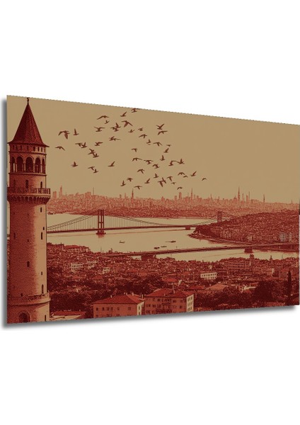 Galata Kulesi ve Istanbul Silüeti Nostaljik Ev/işyeri/ofis Kare Tablo Dekoratif Ahşap Dekoratif modelleri