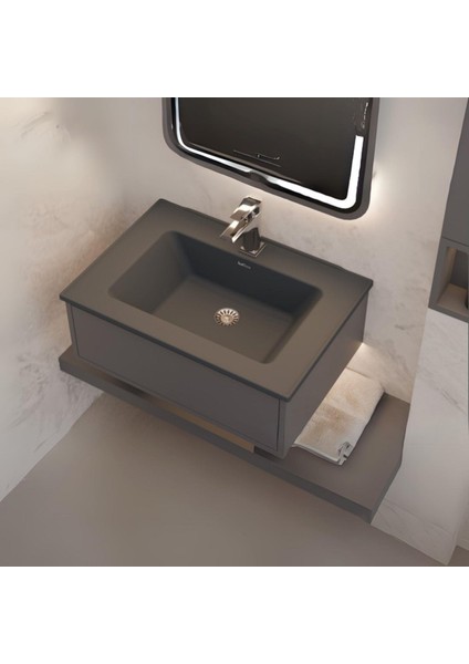 Zenıth 65 Etajerli Siyah Granit Banyo Lavabosu 65X45 fiyatları