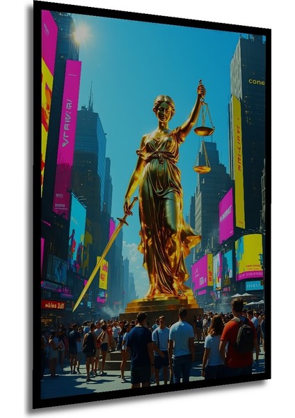 Çerçeve Görünümlü Adalet Tanrıçası Times Meydanı Yağlı Boya Görünümlü Ahşap Ofis Kare Tablo modelleri