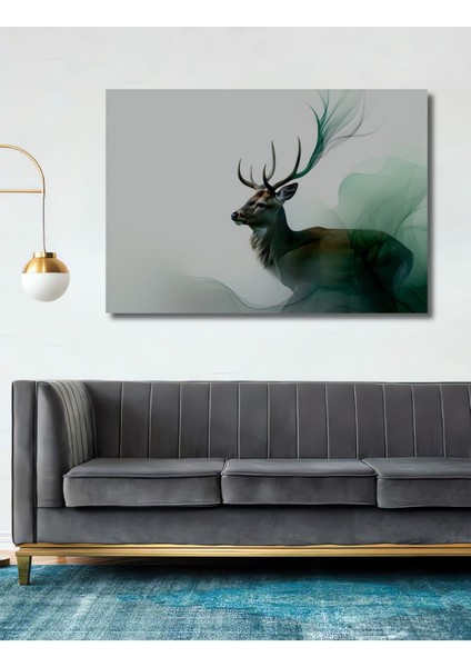 Yeşil Rüyalar Içindeki Geyik Dekoratif Ahşap Ev/işyeri/ofis Kare Tablo