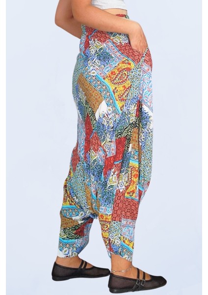 Viskon Kumaş Çift Cepli Bohem Tarzı Kadın Şalvar