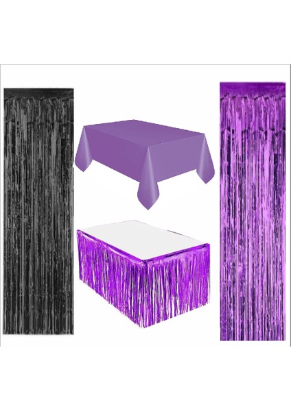 Mor Masa Örtüsü, Mor Masa Eteği, 1 Adet Mor Arka Fon, 1 Adet Siyah Arka Fon