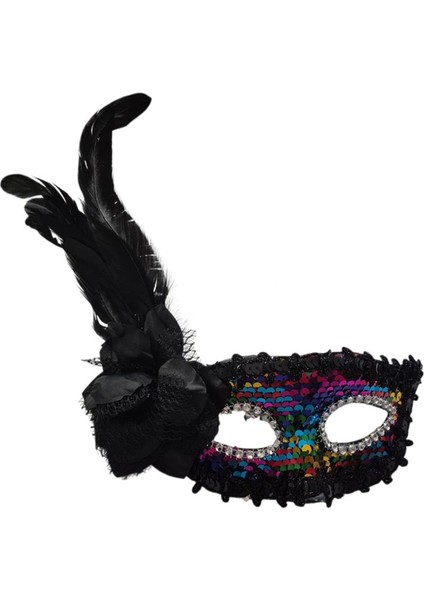 Karışık Renk Pullu Güllü Tüylü Wedding Maskesi Lastikli Balo Mask 1 Adet Bride
