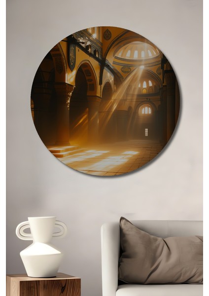 Hagia Sophia Ilahi Işıklar Yağlı Boya Görünümlü Dekoratif Ahşap Ev/işyeri/ofis Yuvarlak Tablo