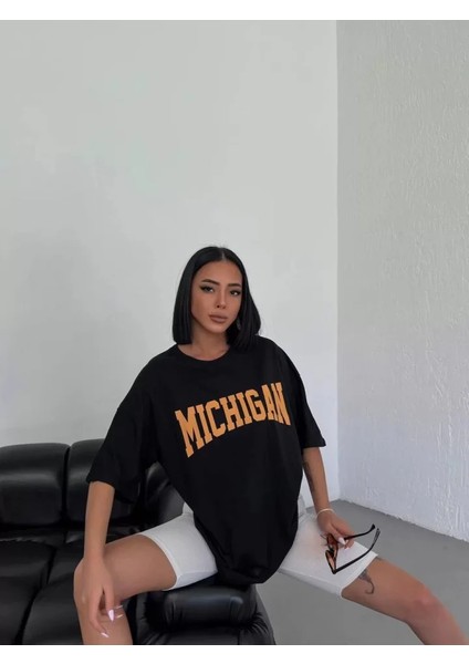 Unisex Bisiklet Yaka Baskılı Oversize T-Shirt - Beyaz indirimleri