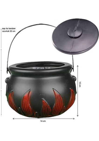 Kapaklı Halloween Cadı Kazanı Şeklinde Plastik Alevli Şeker Toplama Kovası Büyük Boy fiyatları