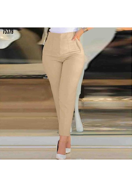 Kadın Üste Oturan Paçası Bilek Üzerinde Biten Krep Kumaş Pantolon, Kırmızı Gül Figürlü Kolye Hediye