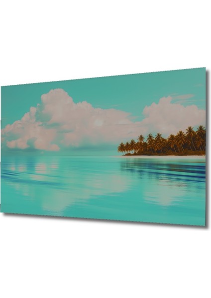 Turkuaz Rüyalar Palmiye Ağaçları Yağlı Boya Görünümlü Dekoratif Ahşap Ev/işyeri/ofis Kare Tablo fiyatları