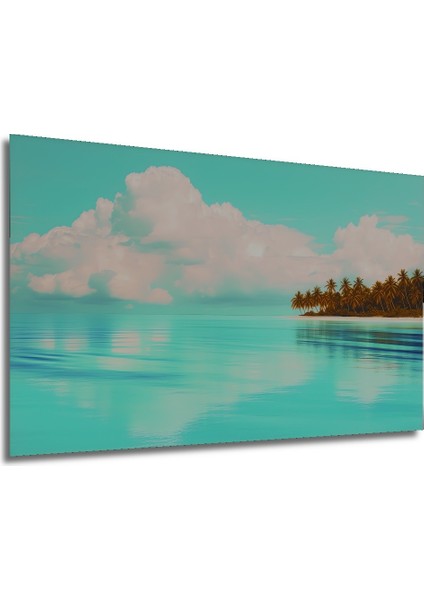 Turkuaz Rüyalar Palmiye Ağaçları Yağlı Boya Görünümlü Dekoratif Ahşap Ev/işyeri/ofis Kare Tablo modelleri