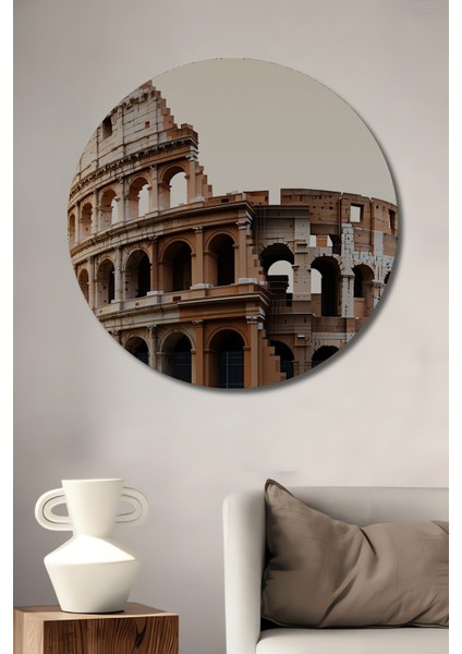 Antik Roma Kolezyumu Yağlı Boya Görünümlü Dekoratif Ahşap Ev/işyeri/ofis Yuvarlak Tablo