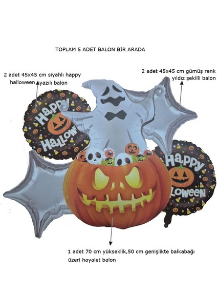 Shape Şekilli Halloween Temalı 5 Li Folyo Balon Hayaletli