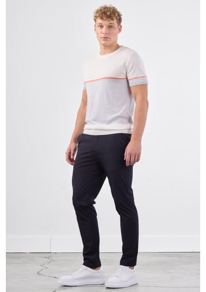Ekru Bisiklet Yaka Çift Renk Slim Fit Triko Tshirt fırsatları