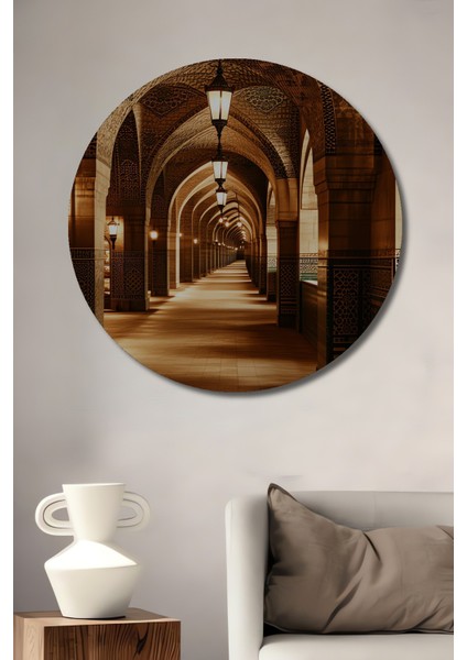 Mistik Osmanlı Sarayı Yağlı Boya Görünümlü Dekoratif Ahşap Ev/işyeri/ofis Yuvarlak Tablo