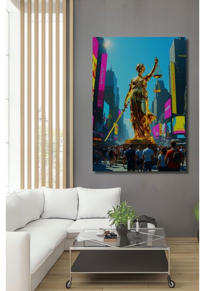 Adalet Tanrıçası Times Meydanı Yağlı Boya Görünümlü Dekoratif Ahşap Ev/işyeri/ofis Kare Tablo