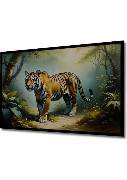 Çerçeve Görünümlü Ormanların Kralı Bengal Kaplanı Yağlı Boya Görünümlü Ahşap Ofis Kare Tablo fiyatları