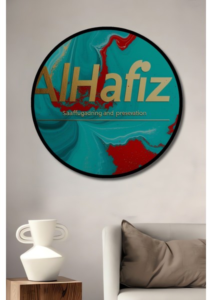 Çerçeve Görünümlü Al Hafiz Mermer Dokulu Soyut Sanat Ev/işyeri/ofis Dekoratif Ahşap Yuvarlak Tablo