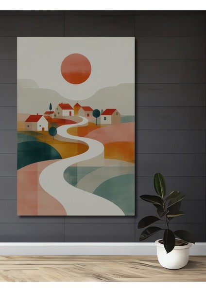 Minimalist Köy Manzarası Dekoratif Ahşap Ev/işyeri/ofis Kare Tablo