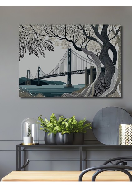 San Francisco Köprüsü Çizgisel Görünümlü Modern Sanat Dekoratif Ahşap Ev/işyeri/ofis Kare Tablo