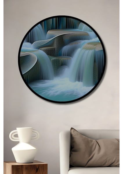 Çerçeve Görünümlü Modern Çağlayanlar Sulu Boya Görünümlü Dekoratif Ahşap Işyeri/ofis Yuvarlak Tablo