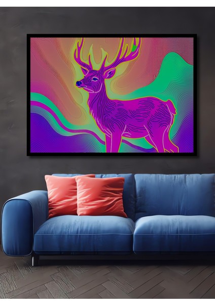 Çerçeve Görünümlü Neon Renkli Geyik Modern Sanat Dekoratif Ahşap Ev/işyeri/ofis Kare Tablo