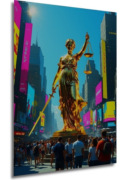 Adalet Tanrıçası Times Meydanı Yağlı Boya Görünümlü Dekoratif Ahşap Ev/işyeri/ofis Kare Tablo modelleri