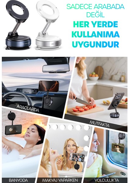 Magnetpro 360° Ayarlanabilir Araç Içi Masa Üstü Vakumlu Mıknatıslı Magsafe Telefon Tutucu Beyaz indirimleri